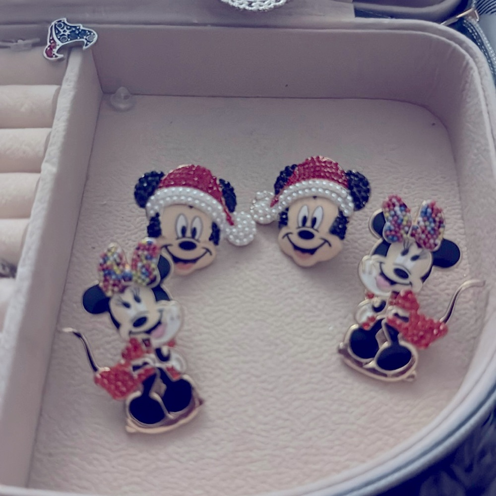 BaubleBar Mickey and Mini Holiday earrings.